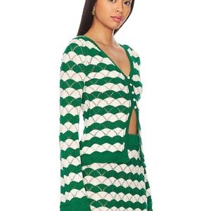 Misa Los Angeles Green and White Knit Cardigan